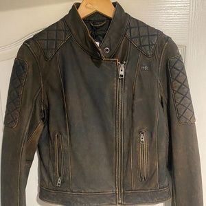 Harley Davidson Lambskin Brown/Black Vintage Leather Jacket Size S (slim fit)